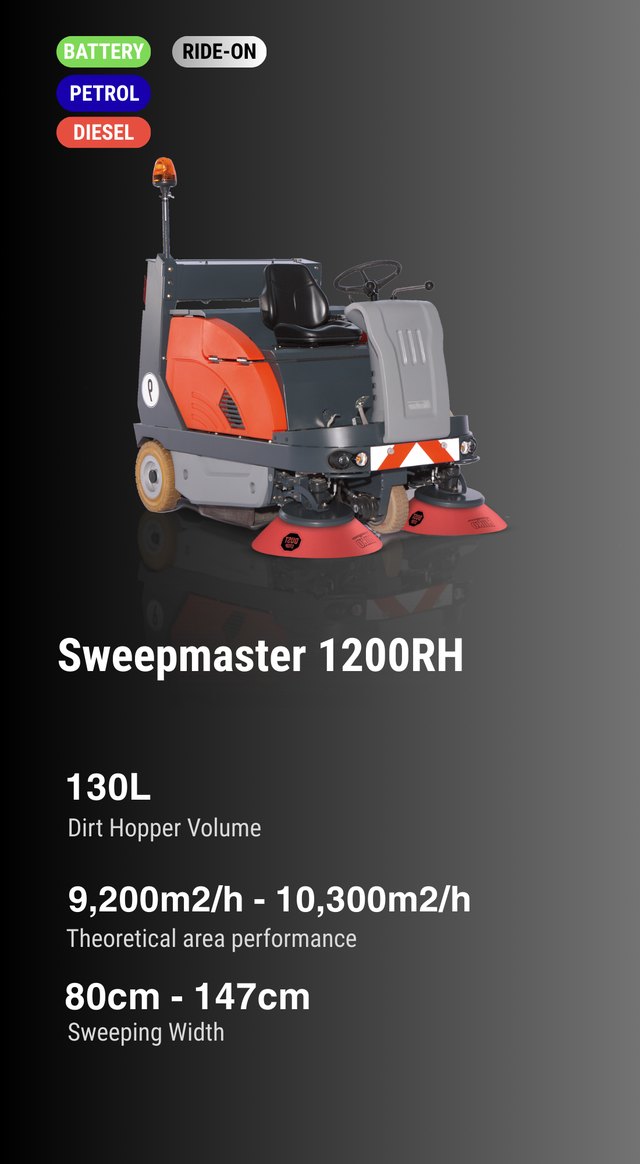 Hako Sweepmaster B1200 RH — battery ride-on sweeper with hydraulic high-dump