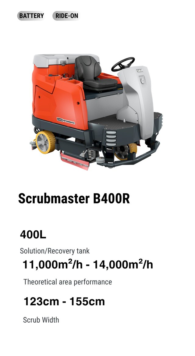 Hako Scrubmaster B400 R — 400 L ride-on battery scrubber-drier