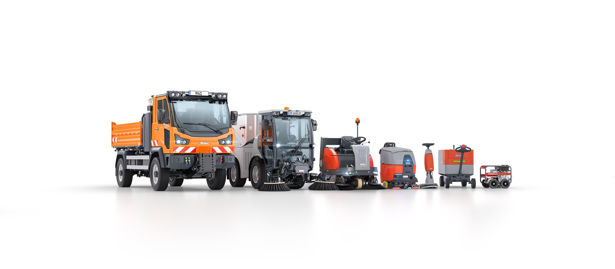 The full Hako machine range, from compact scrubbers to municipal vehicles