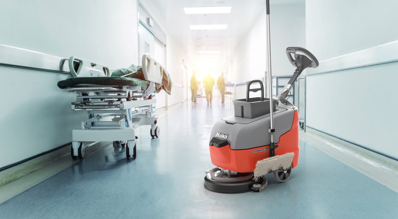 Hako machine maintaining a healthcare facility floor